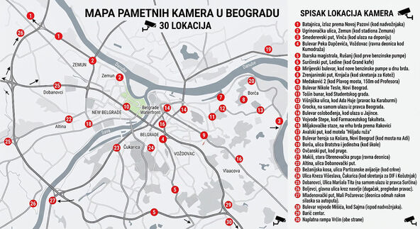 Mapa pametnih kamera u Beogradu