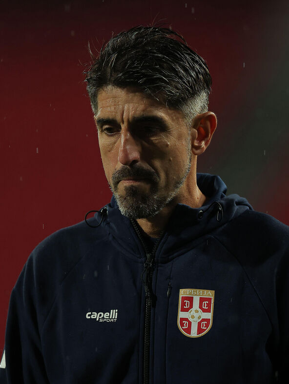 Veljko Paunović u opremi Srbije pognute glave posle poraza od Grčke (2:1).