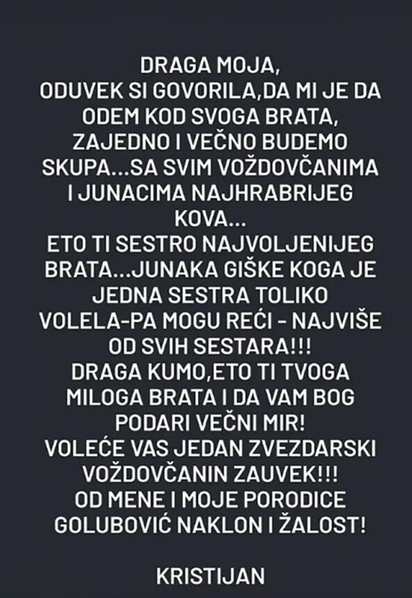 kristijan golubović o smrti giškine sestre
