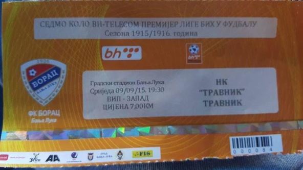 Karta za utakmicu banjalučkog Borca