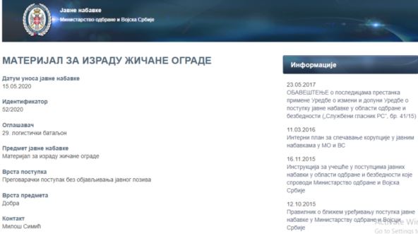 Ministarstvo odbrane izbeglice žilet žica kampovi