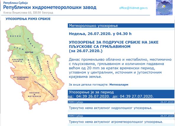 RHMZ upozorenje Srbija narandžasti meteoalarm foto