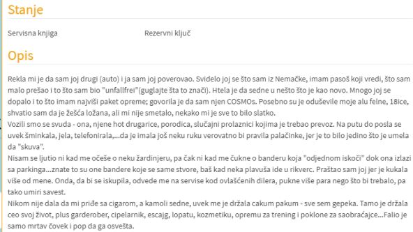 Smešan oglas za prodaju automobila Opel Astra Cosmo 