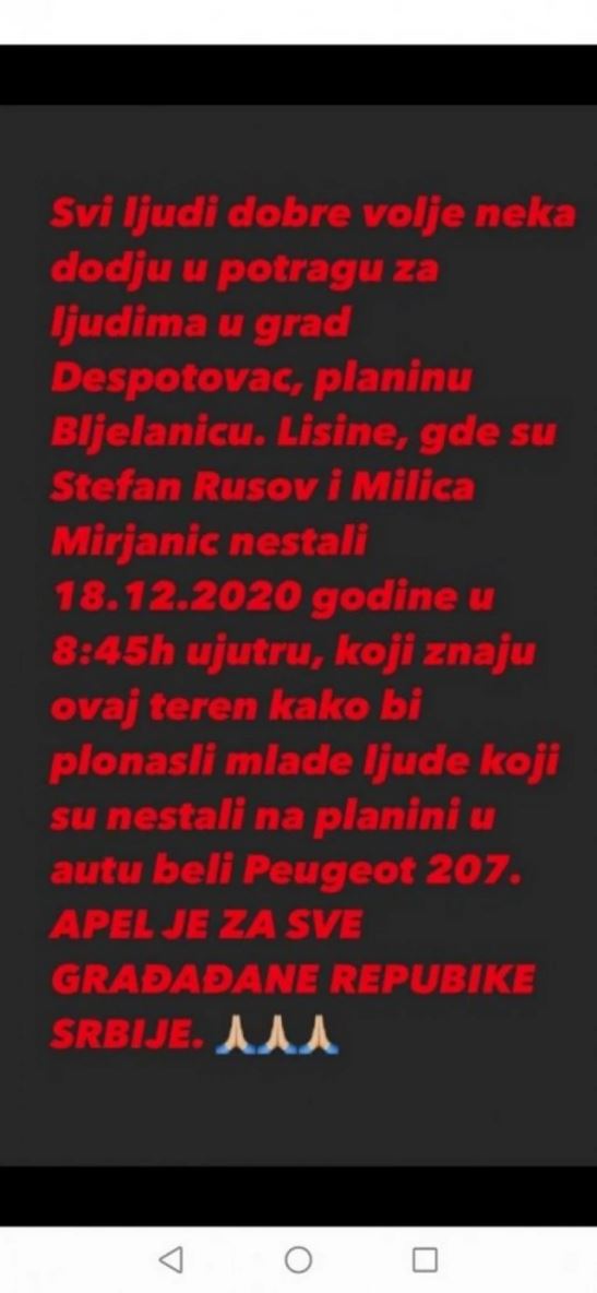 nestali despotovac apel marko rusev stefan milica mirjanic potraga