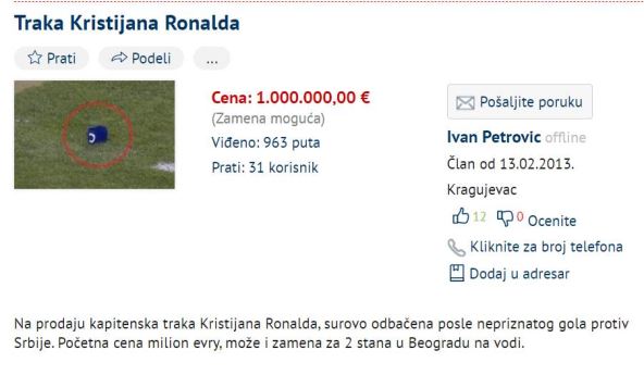 kristijano ronaldo kapitenska traka oglas smesno slike fotomontaza srbija portugal