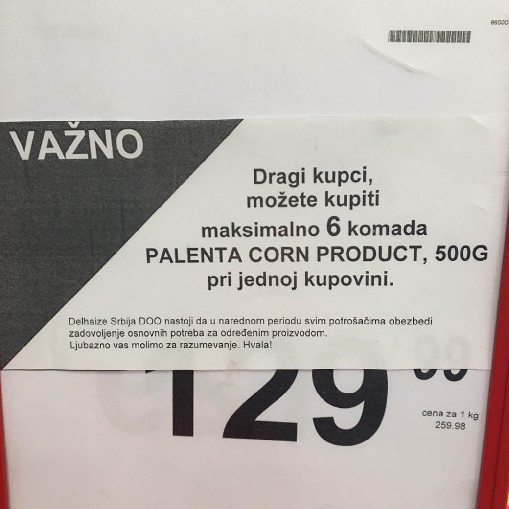 Korona virus ograničenje kupovine mleka, vode i brašna