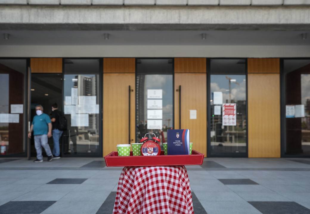 Neregularni izbori, povređen ustav, performans ispred Palate pravde, fotografije