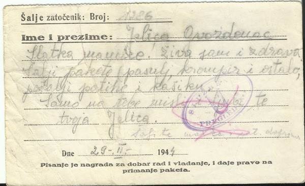 Blagoje Jovović Ante Pavelić atentat ustaše zločin pismo logor Jelica Gvozdenac baka Vera