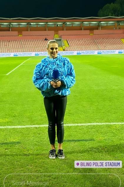 Arena sport voditeljka Zerina Patković šta je obukla voditeljka Sarajevo Budućnost utakmica