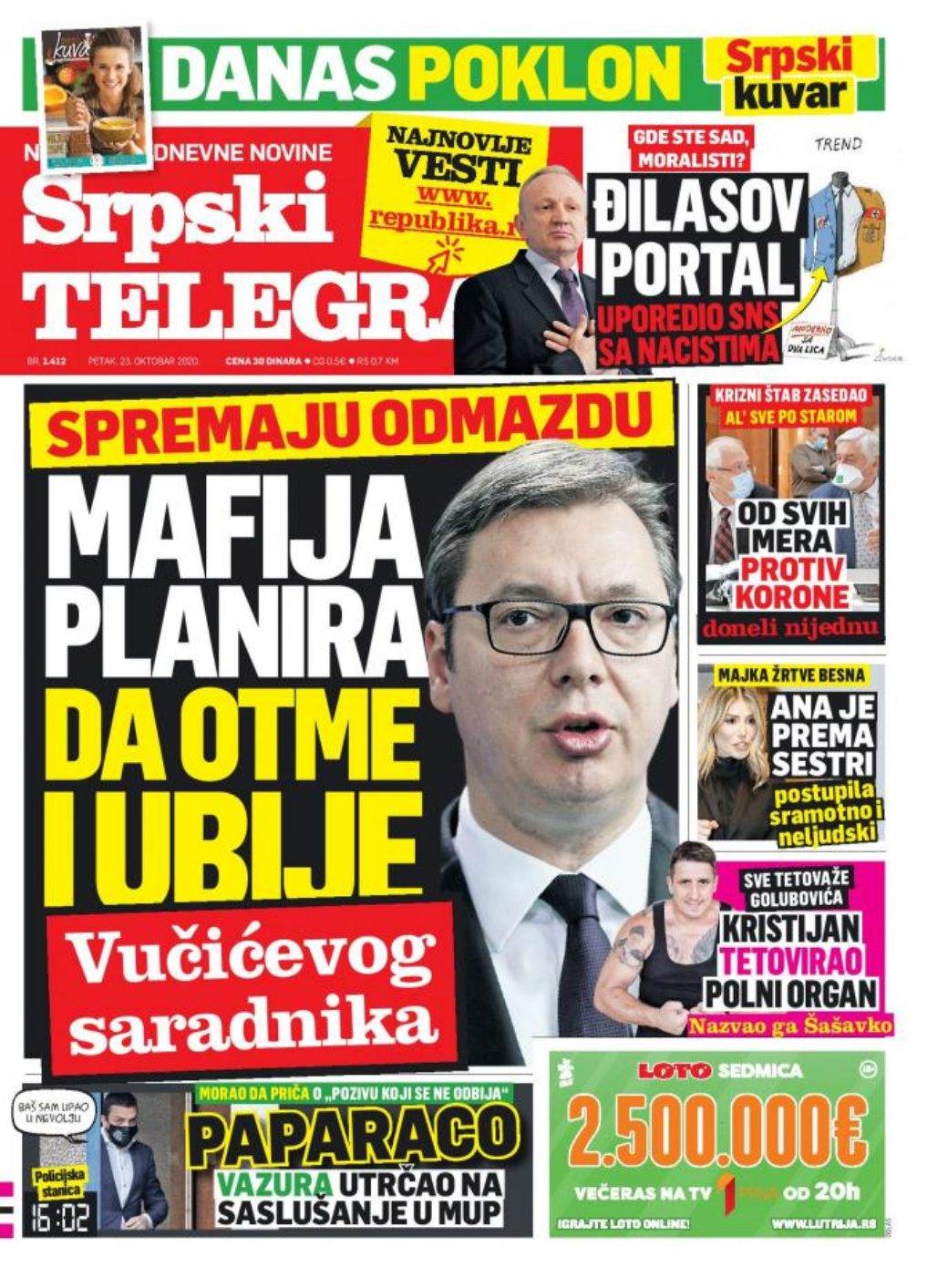 naslovne strane sutrasnjih novina 23 oktobar 2020 godine dnevne novine