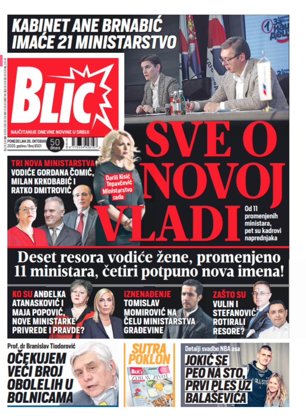 prelistavanje sutrasnje stampe 26 oktobar ponedeljak