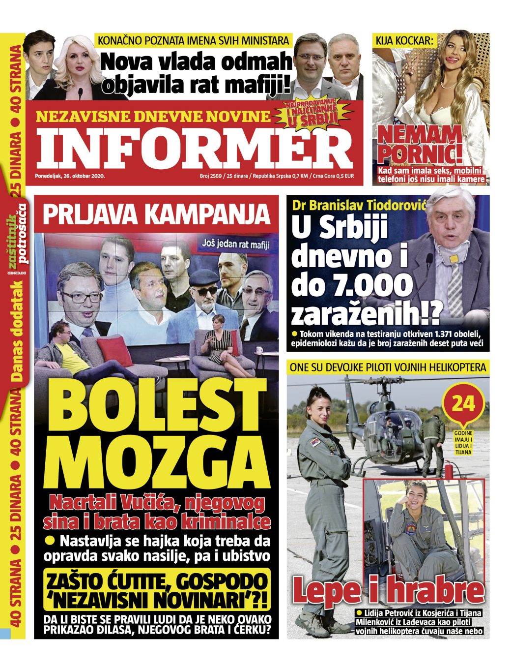 prelistavanje sutrasnje stampe 26 oktobar ponedeljak