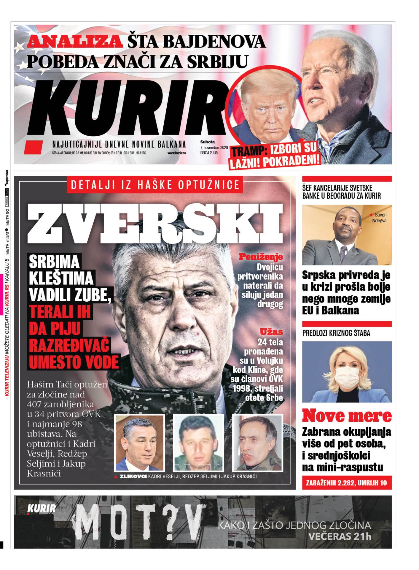 prelistavanje sutrasnje stampe 7 novembar 2020