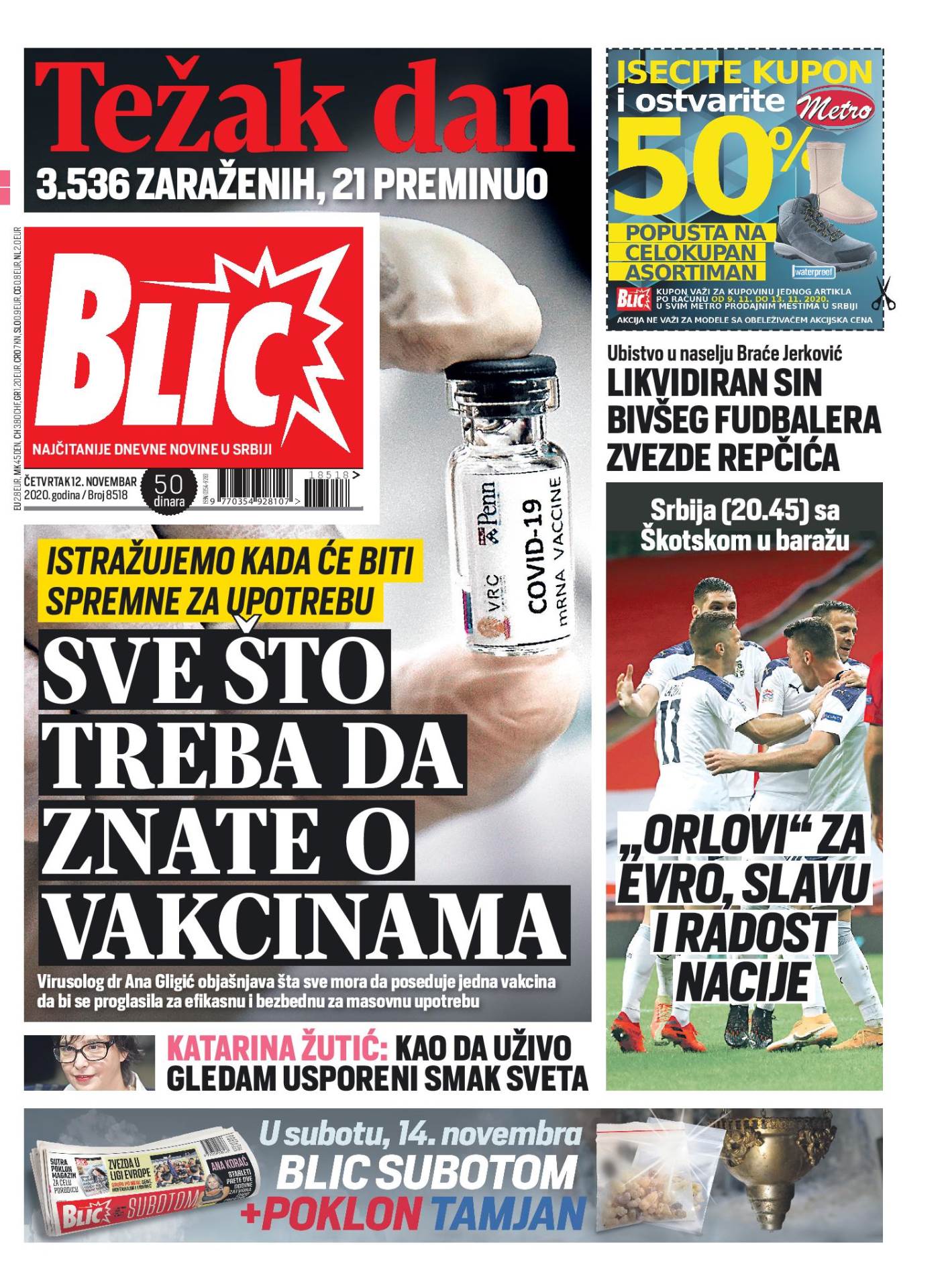 prelistavanje sutrasnje stampe 12 novembar 2020