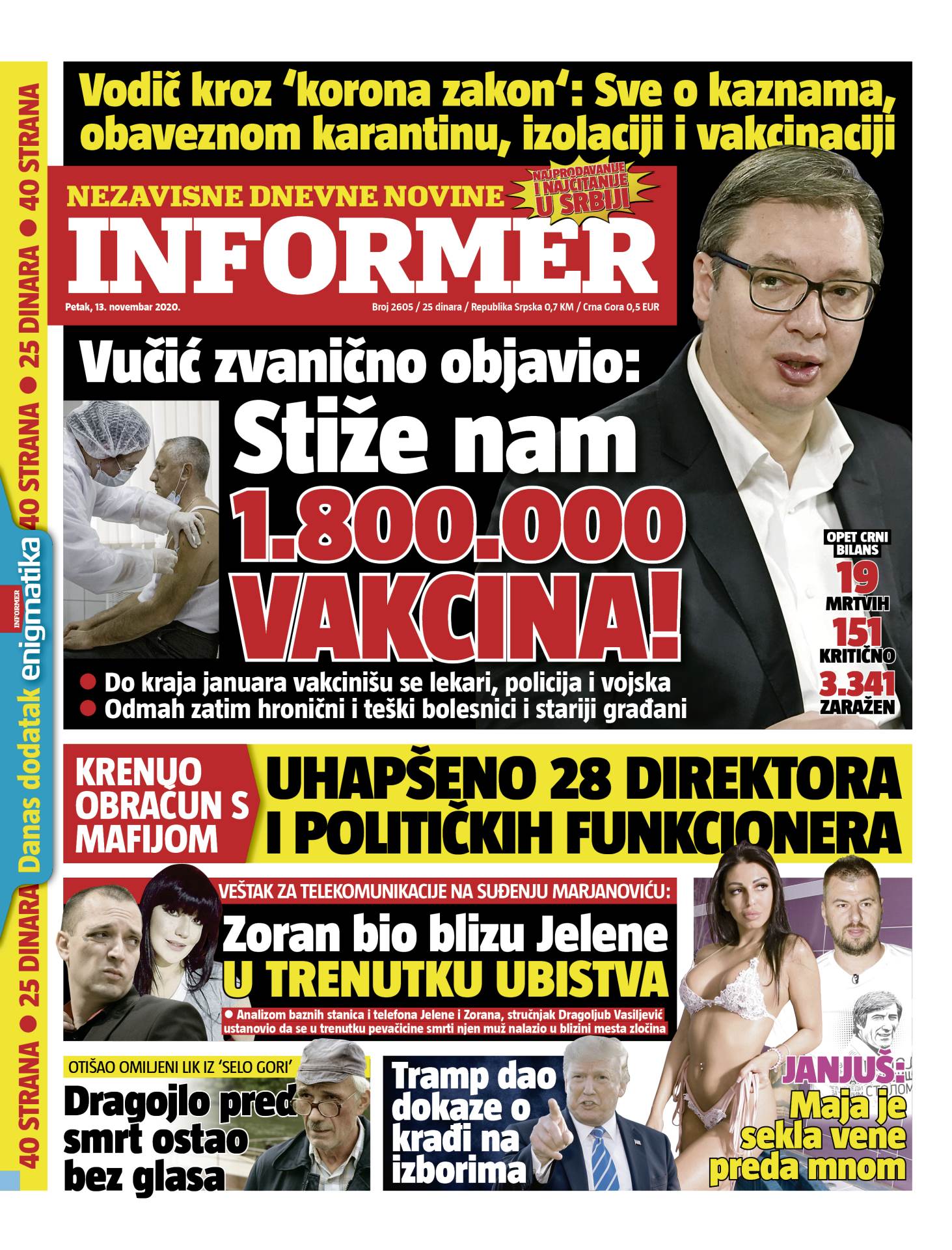 prelistavanje sutrasnje stampe 13 novembar 2020