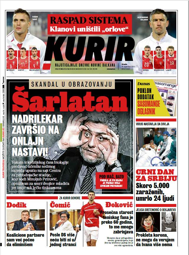 prelistavanje sutrasnje stampe 18 novembar 2020