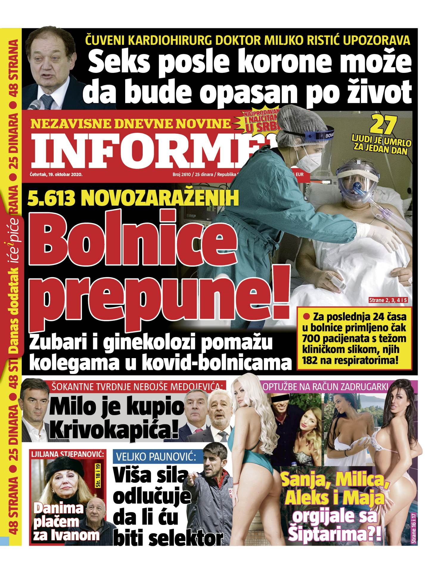 prelistavanje sutrasnje stampe 19 novembar 2020