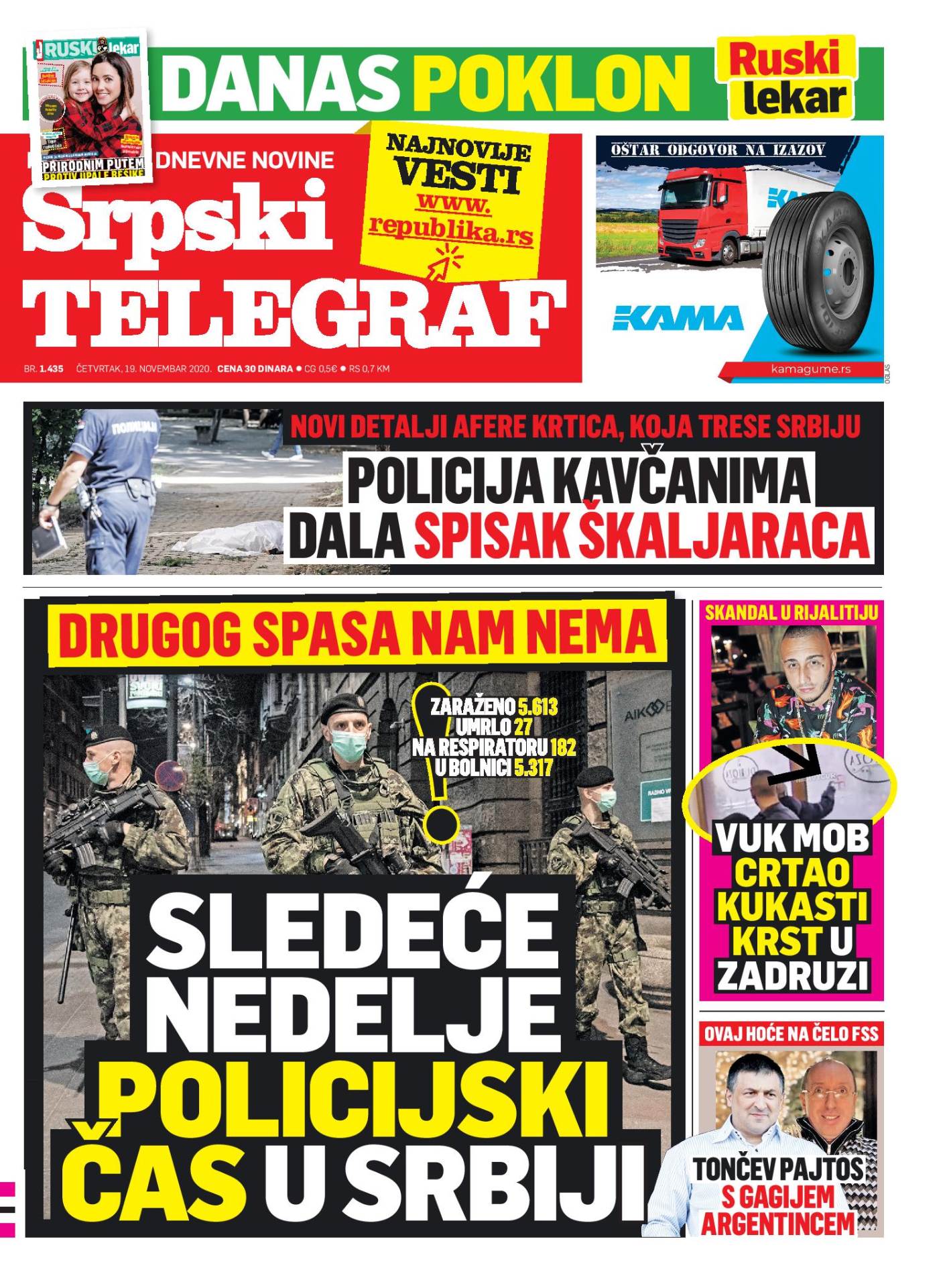 prelistavanje sutrasnje stampe 19 novembar 2020
