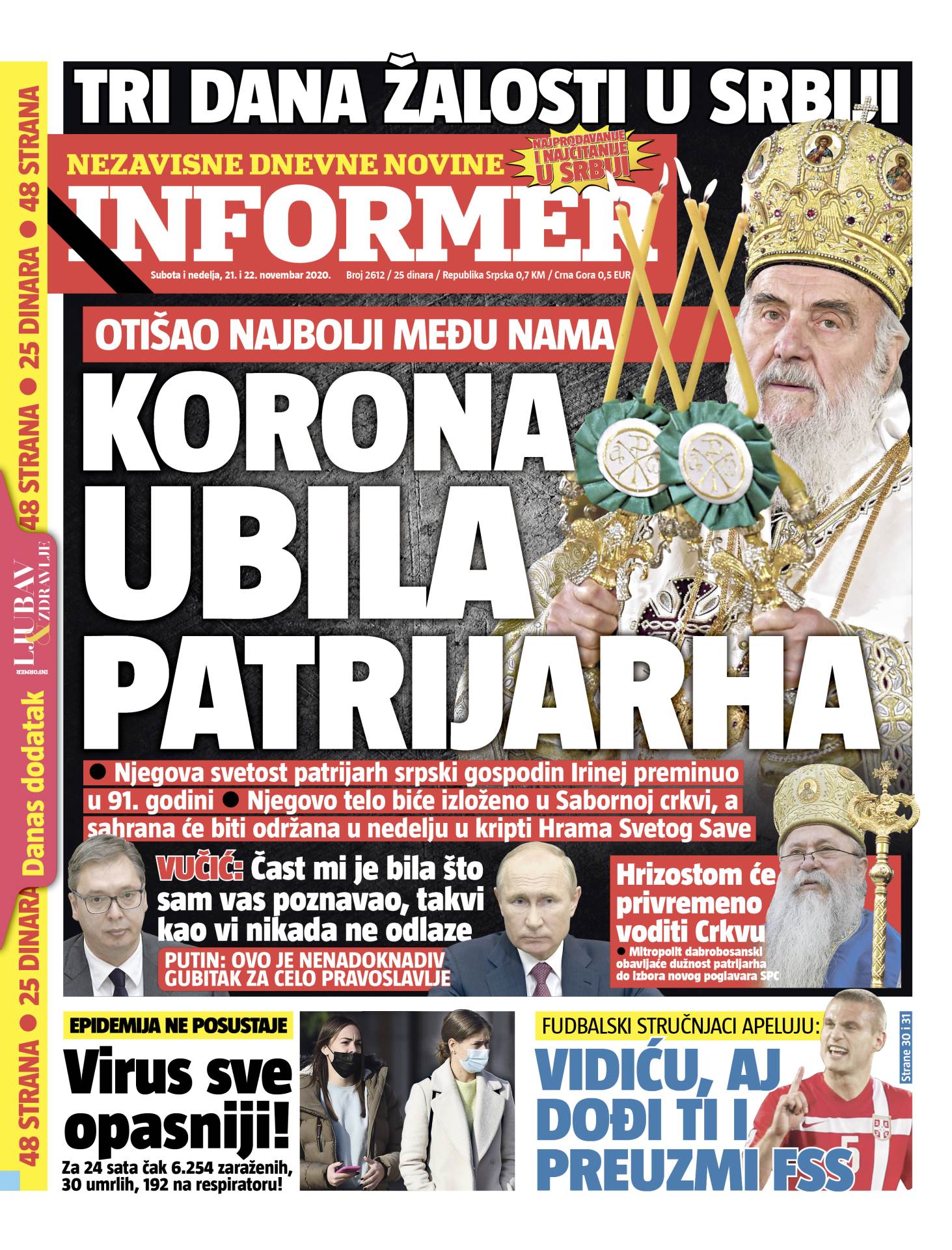 prelistavanje sutrasnje stampe 21 novembar 2020