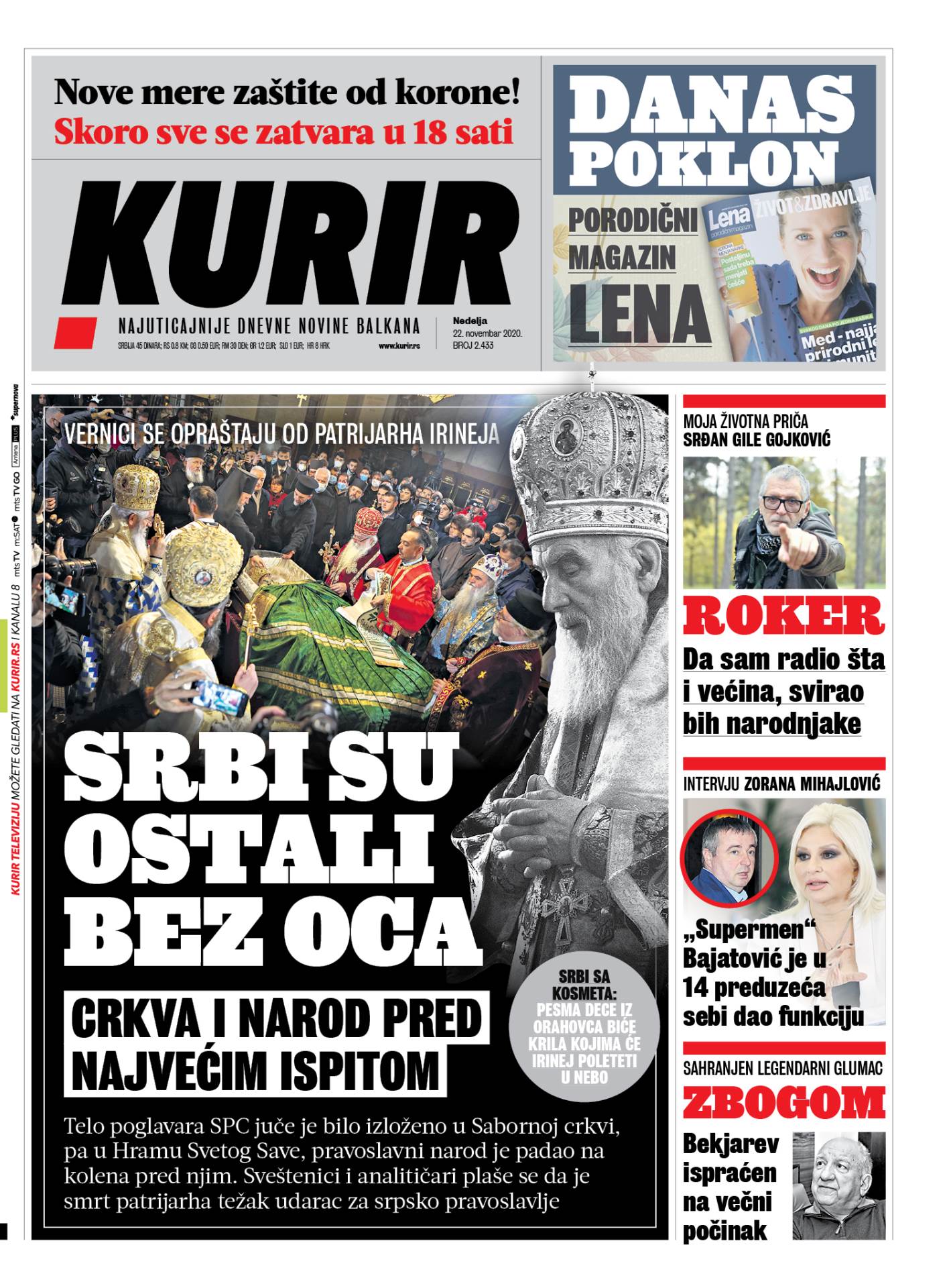 prelistavanje sutrasnje stampe 22 novembar 2020