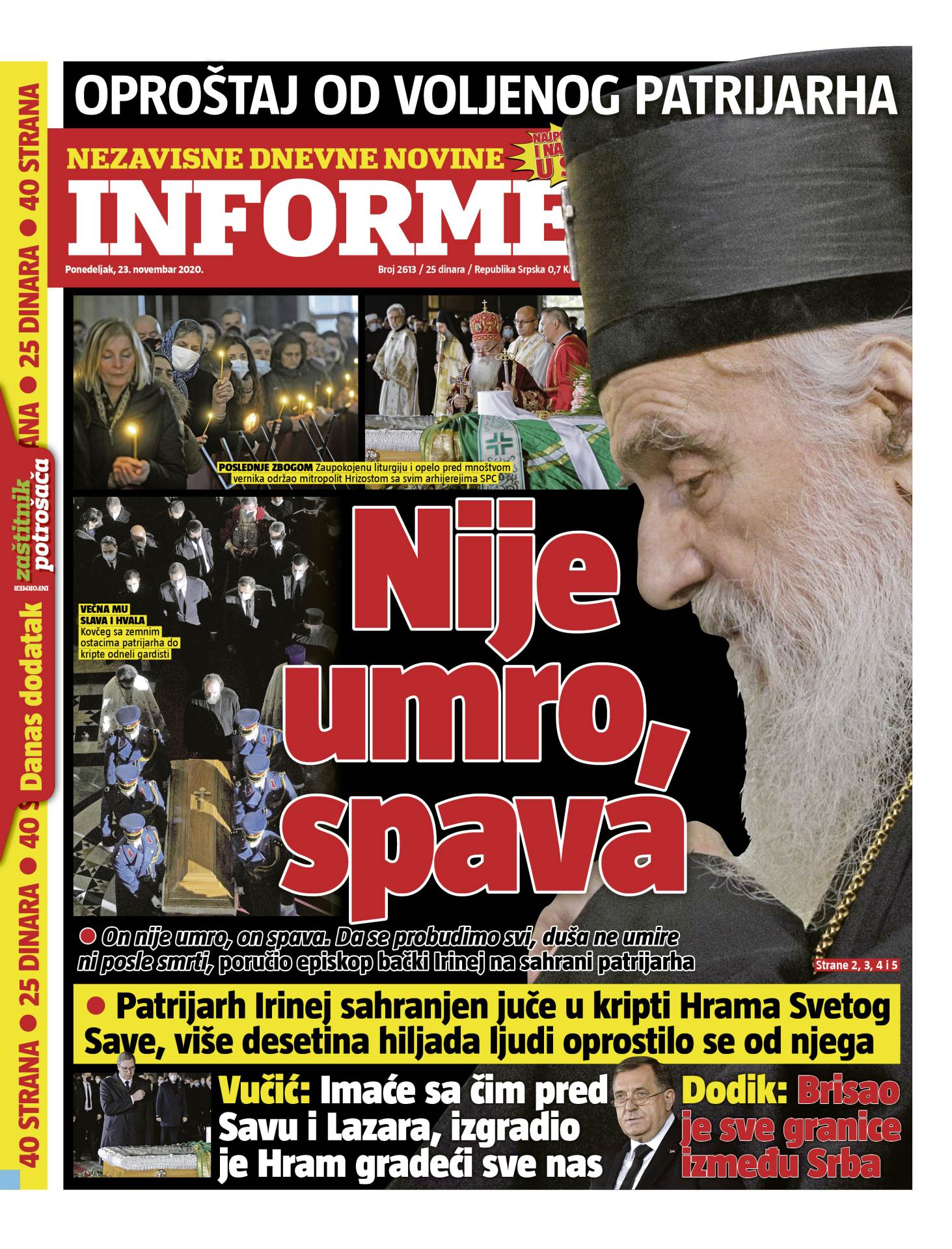 prelistavanje sutrasnje stampe 23 novembar 2020