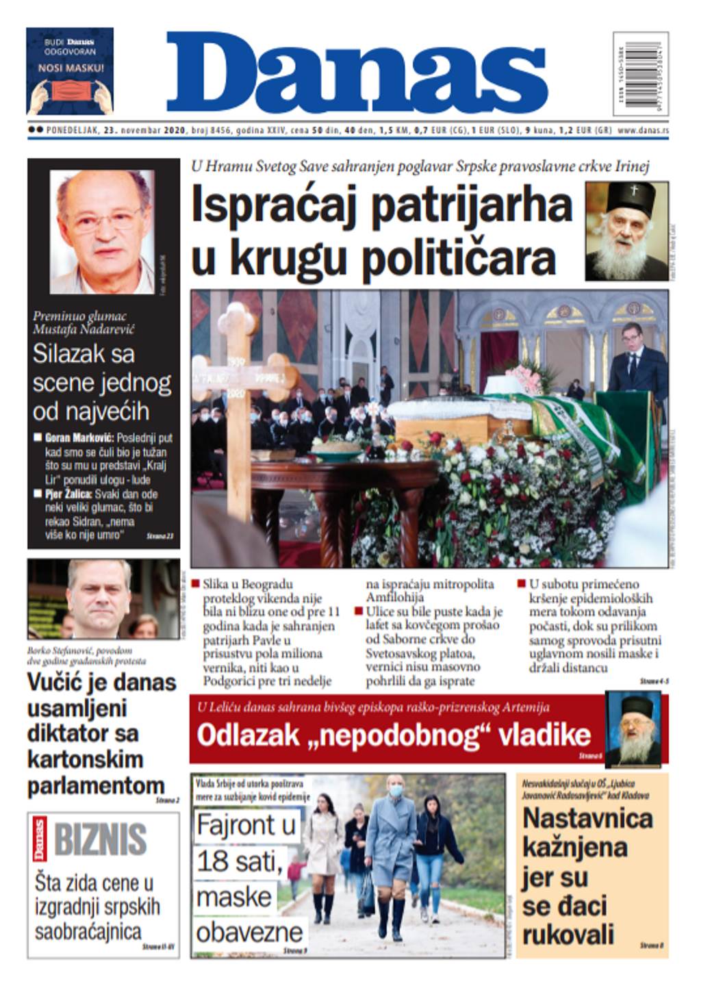 prelistavanje sutrasnje stampe 23 novembar 2020