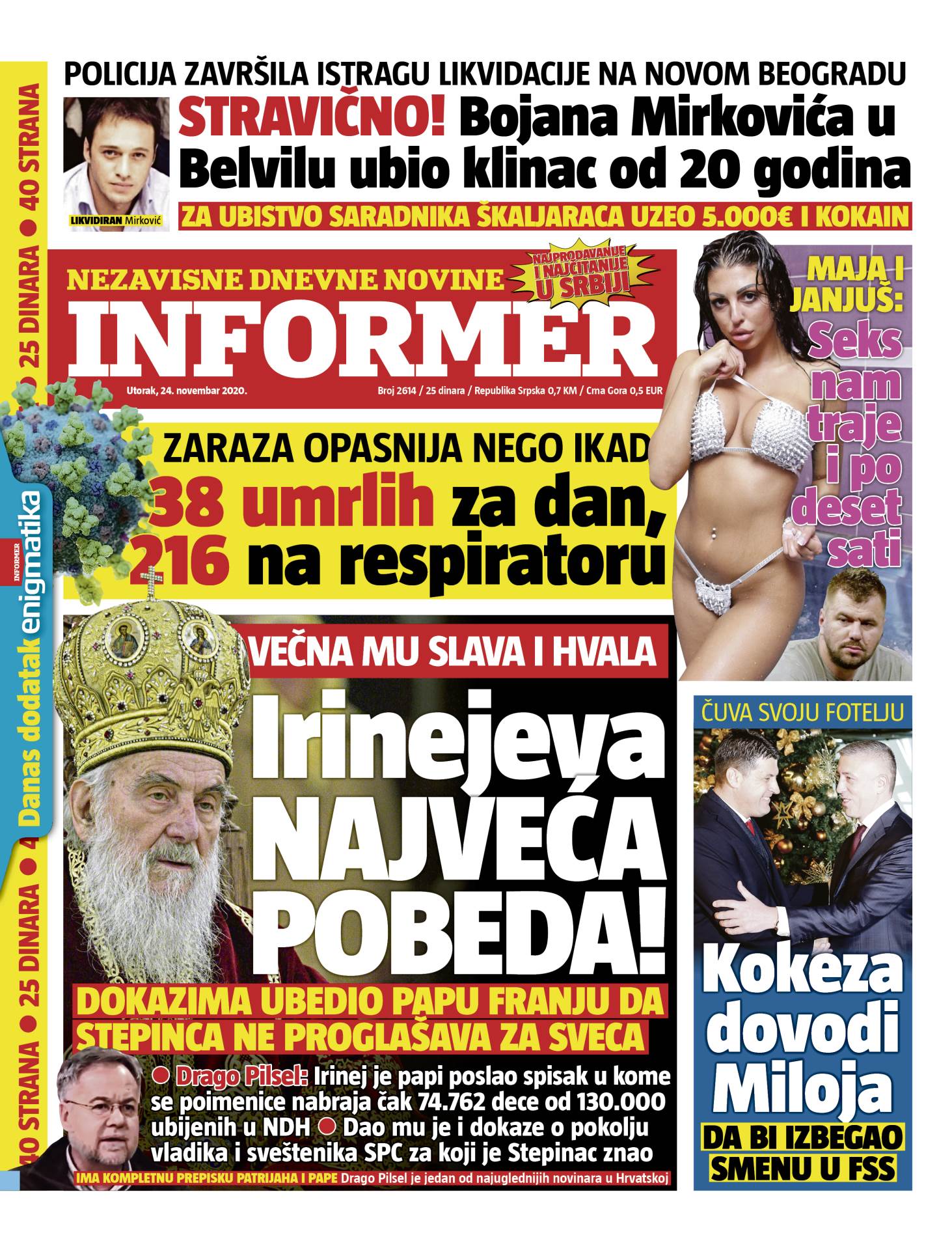 prelistavanje sutrasnje stampe 24 novembar 2020