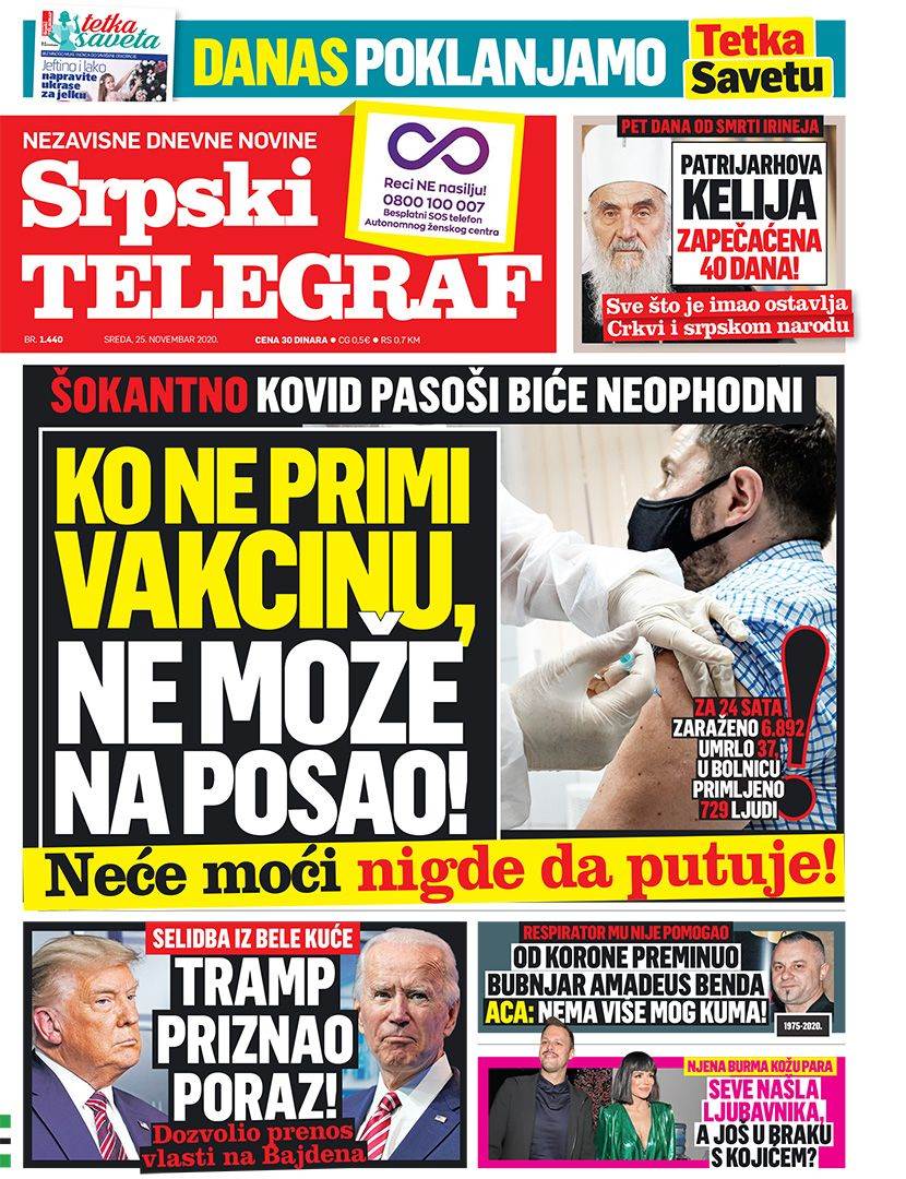 prelistavanje sutrasnje stampe 25 novembar