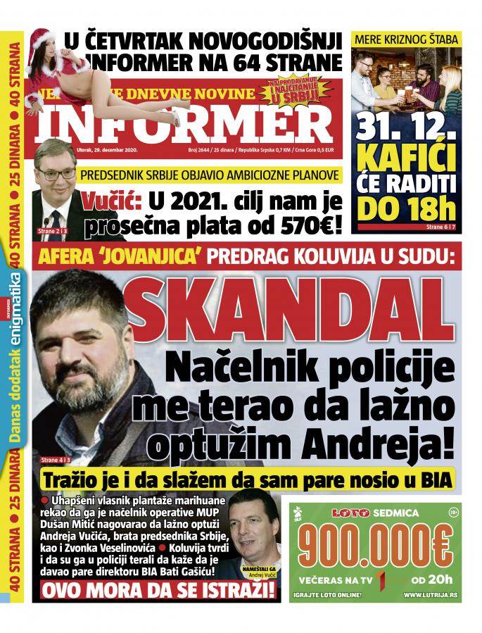 prelistavanje sutrasnje stampe 29 decembar 2020