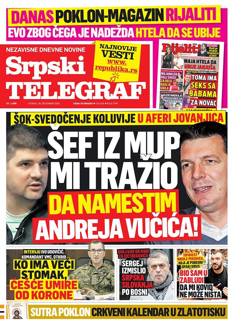 prelistavanje sutrasnje stampe 29 decembar 2020