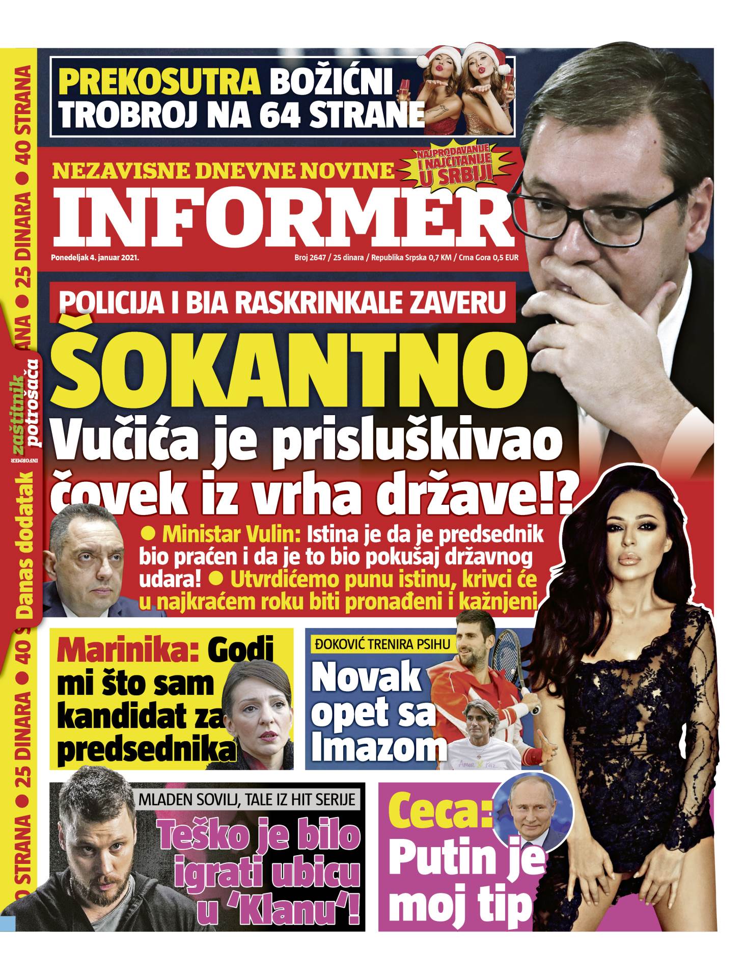 naslovne strane sutrasnje stampe 4 januar 2020