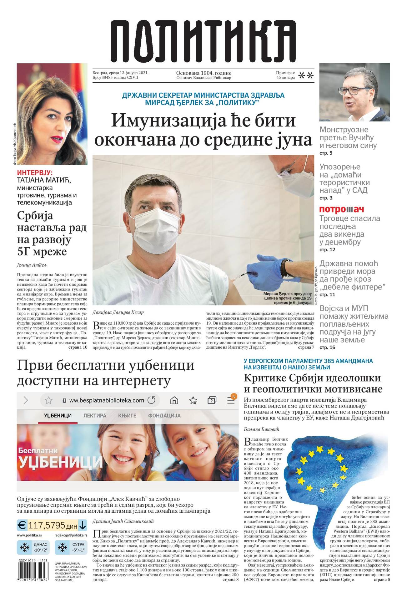 prelistavanje sutrasnje stampe 13 januar 2021