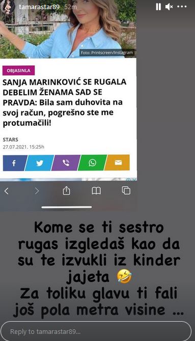 Tamara Đurić isprizivala Sanju Marinković