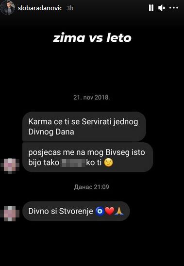 Sloba Radanović poruke sa Instagrama izvređala ga devojka