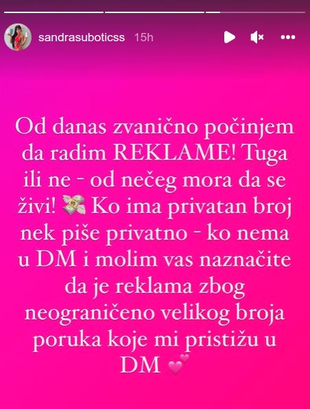 aleksandra subotić komentar Instagram