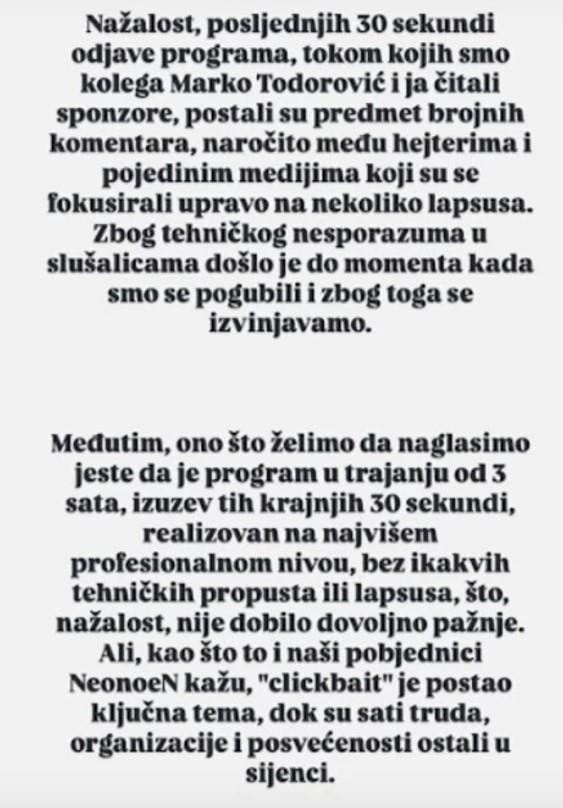 Oglasila se voditeljka Montesonga nakon prozivki zbog lapsusa