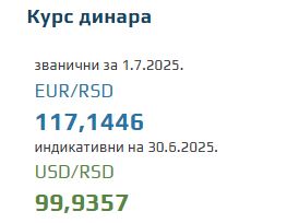 Srednji kurs evra 1 jul 2025