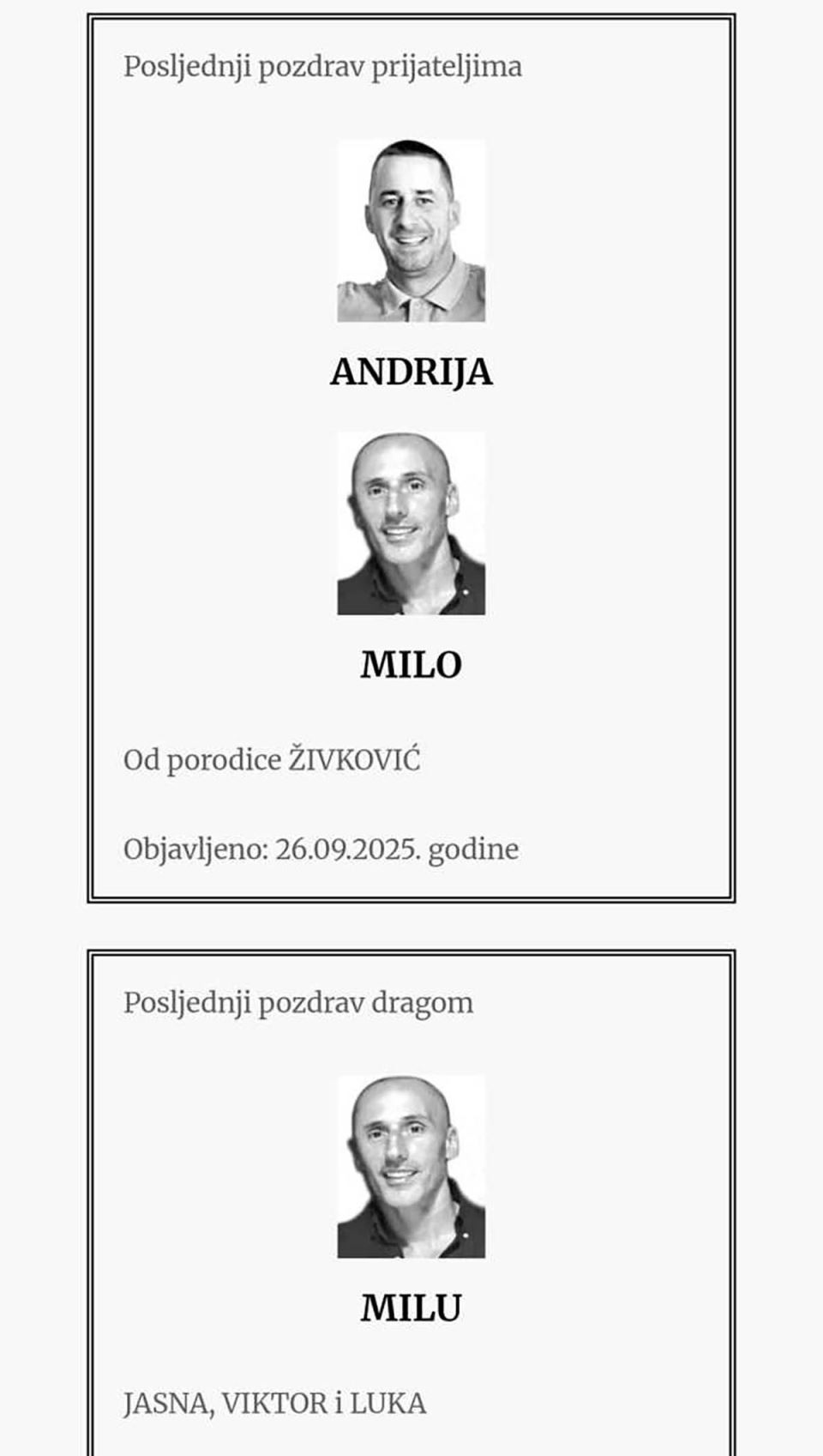 Čitulje za ubijene "škaljarce" Ivanovića i Beladu