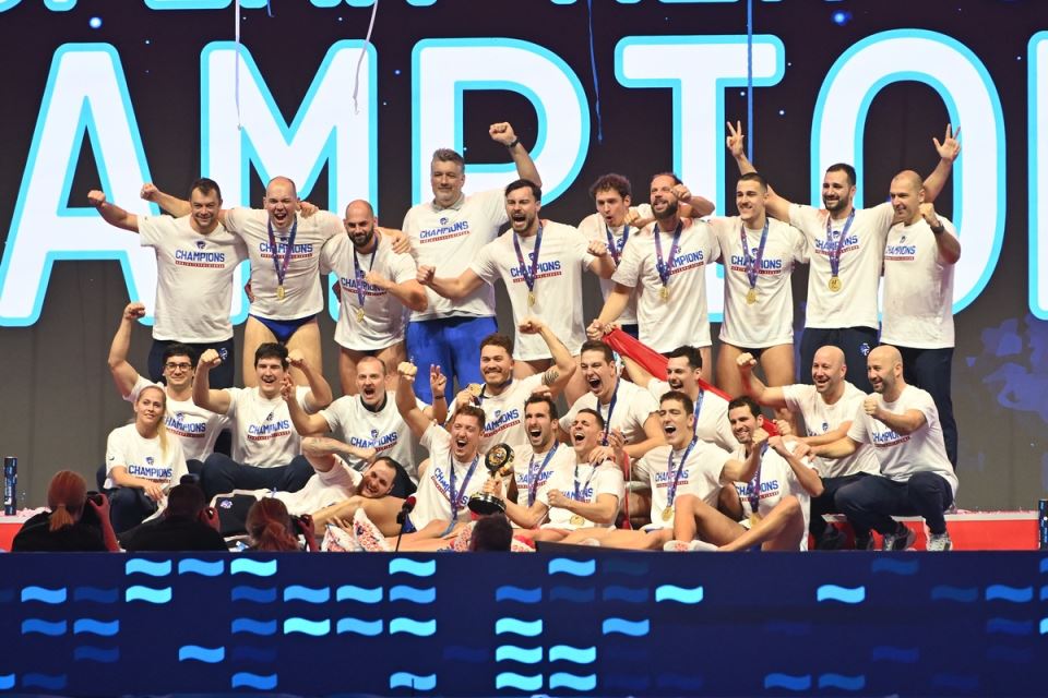 Vaterpolisti Srbije na pobedničkom postolju u Beogradskoj areni
