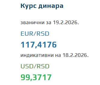 Kurs evra za 19. februar 2026