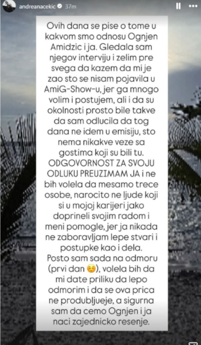 Andreana Čekić objava Ognjen Amidžić