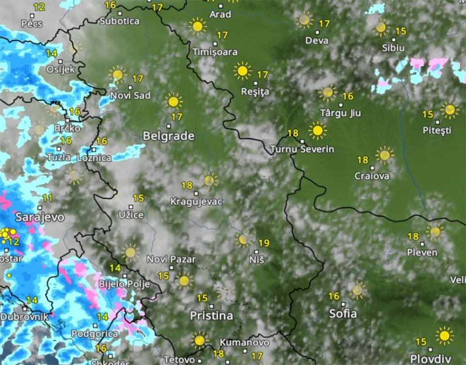 Kretanje padavina sutra u 12 časova