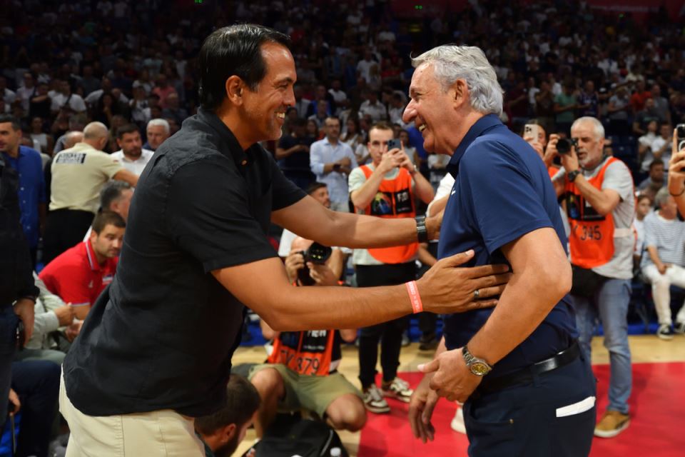 Svetislav Pešić i Erik Spolstra na meču Srbije i Slovenije