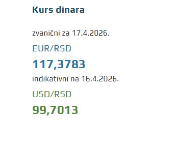 Kurs evra za 16. april 2026