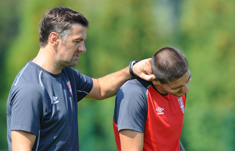 Mladen Krstajić i Aleksandar Mitrović na treningu reprezentacije Srbije