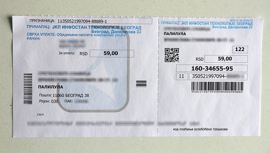 Infostan račun za septembar.