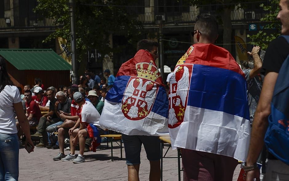 Srbija - Kostarika navijači u Beogradu Mundijalski trg FOTO