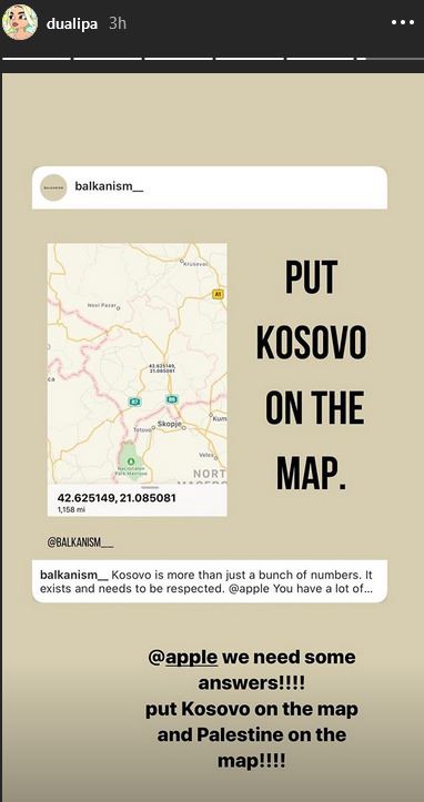 Dua Lipa Kosovo mapa Kosova Instagram reakcije Srba foto