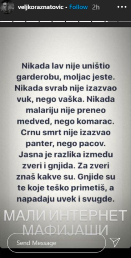 Veljko Ražnatović poruka Instagram