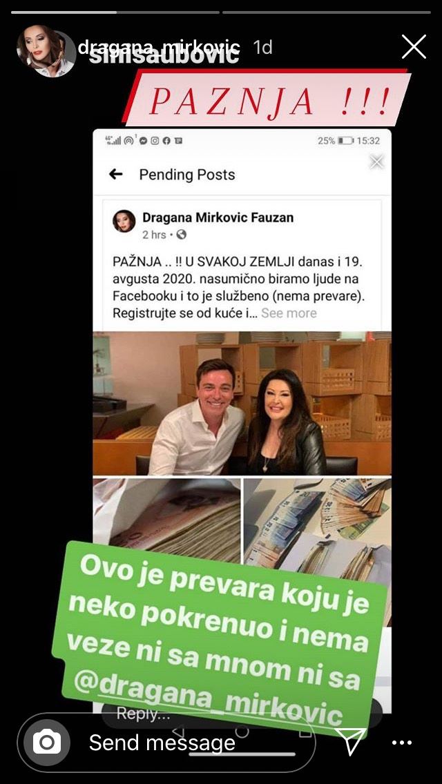 Dragana Mirković internet prevara nagradna igra glumac siniša ubović 